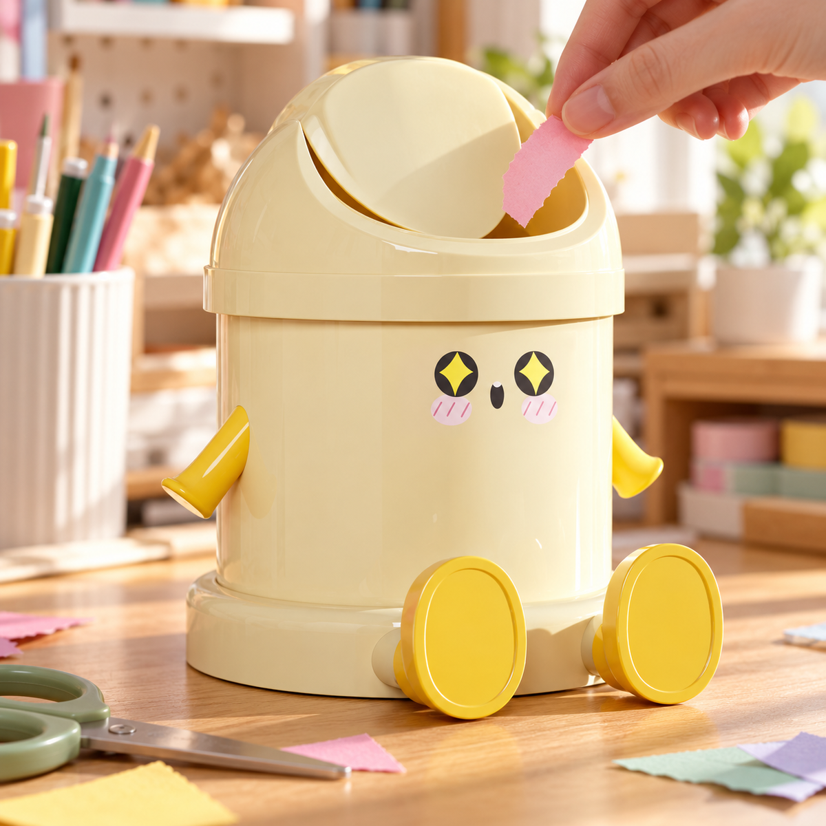 🌼 Cute & Practical | Cartoon Mini Desktop Trash Can | Adorable Tabletop Waste Bin