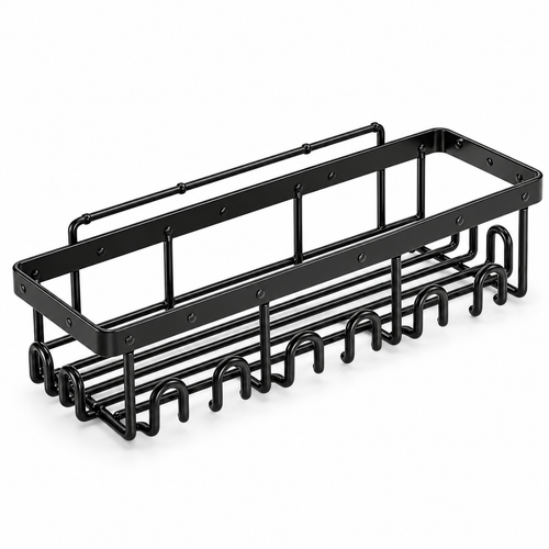 🚿 Space-Saving | Wall-Mounted Metal Storage Rack | Multi-Functional Organizer with Hooks