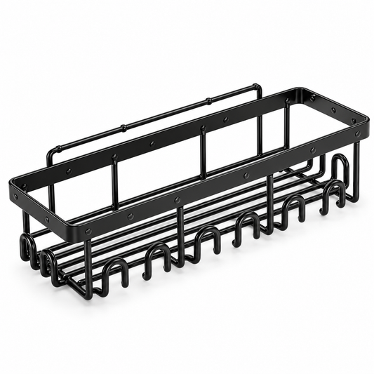 🚿 Space-Saving | Wall-Mounted Metal Storage Rack | Multi-Functional Organizer with Hooks