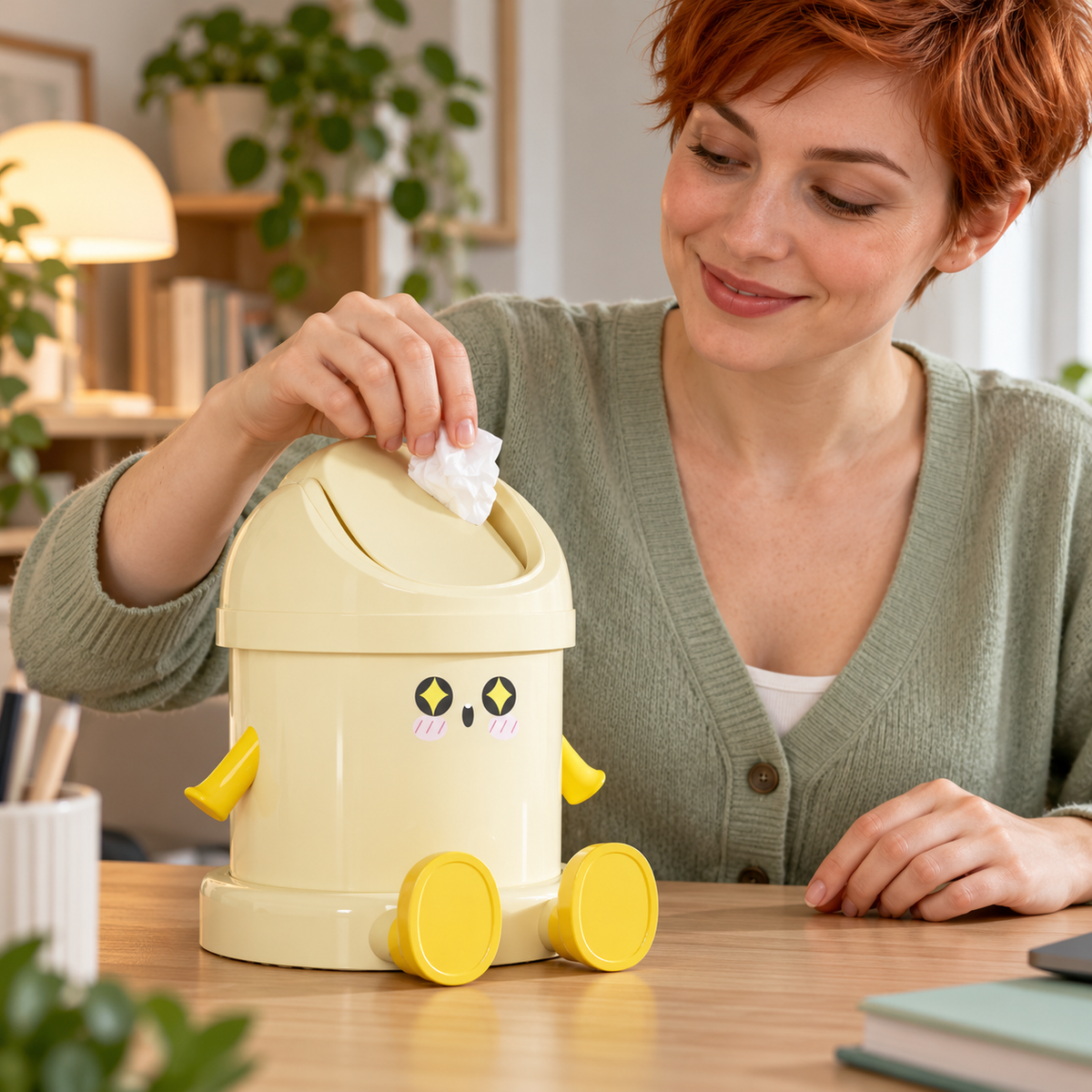 🌼 Cute & Practical | Cartoon Mini Desktop Trash Can | Adorable Tabletop Waste Bin